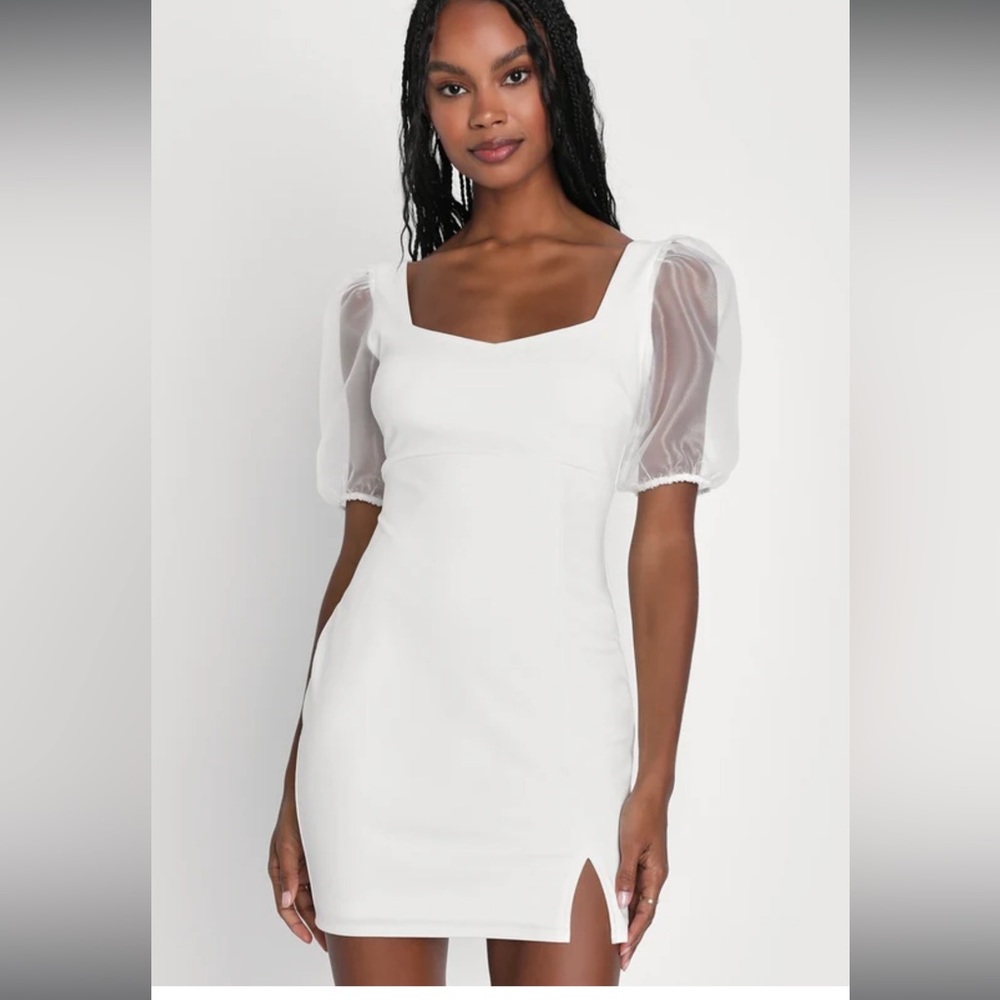 NWT SIZE XL. White Puff Sleeve Mini Bodycon Dress